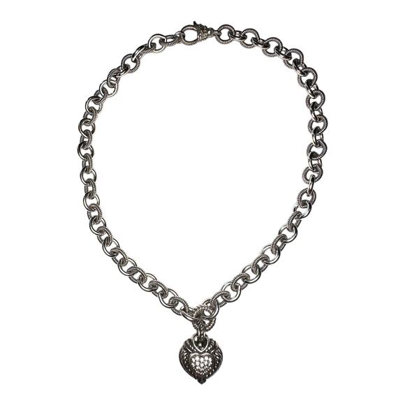 Judith Ripka Sterling Silver Chain Necklace w/ Heart Enhancer Pendent - Picture 5 of 5